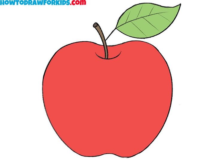 Beautiful red colour apple drawing with leaf