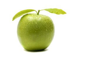 Beautiful green apple with leaf